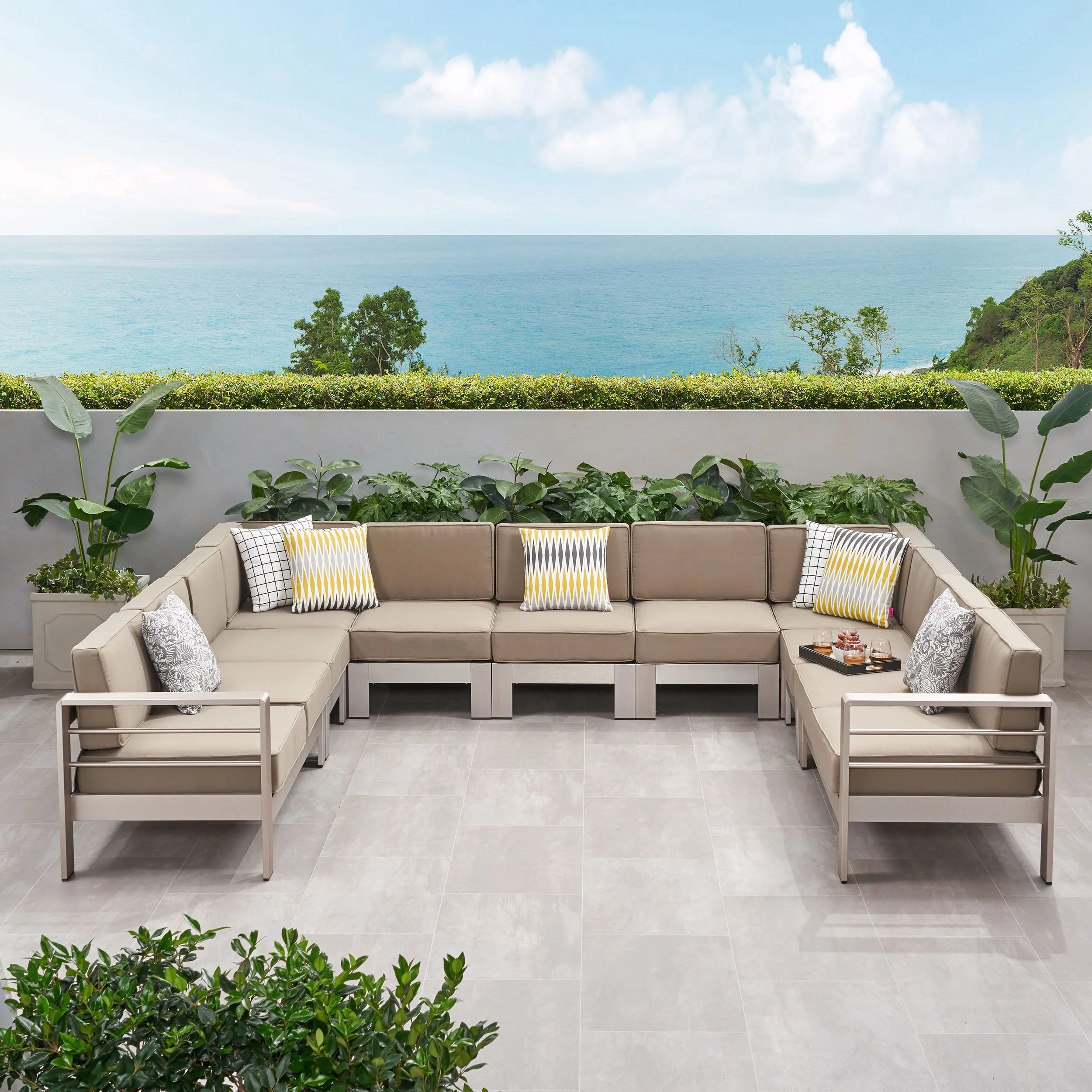 Outdoor 11 Seater Aluminum U-Shaped Sofa Sectional - NH268903 serving bowl, serving dish