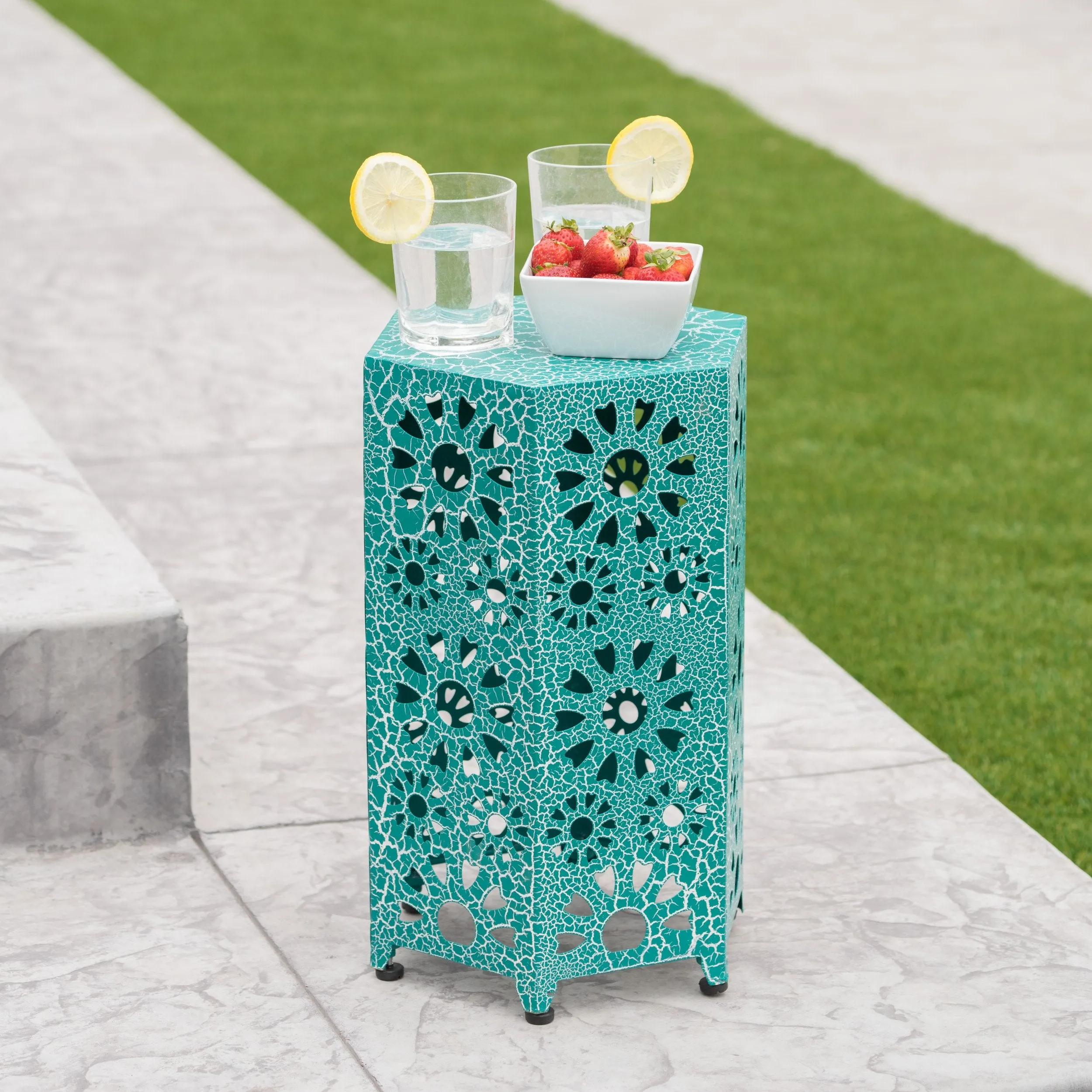 Outdoor 12 Inch Crackle Sunburst Iron Side Table - NH359103 coffee table, accent table