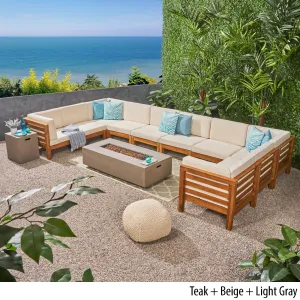 Outdoor 12 Piece U-Shaped Sectional Sofa Set with Fire Pit - NH811703 serving bowl, serving dish