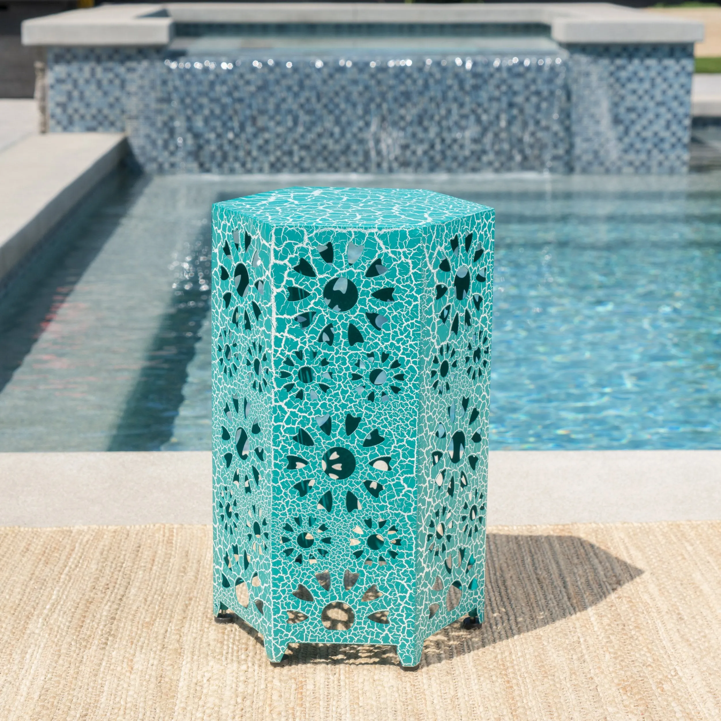 Outdoor 14 Inch Sunburst Iron Side Table - NH259103