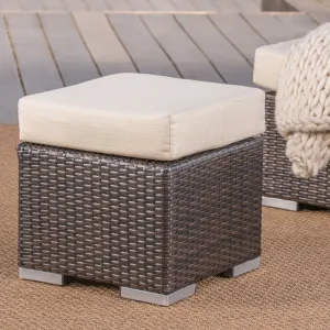 Outdoor 16 Inch Wicker Ottoman Seat with Water Resistant Cushion - NH124303 patio chairs, outdoor seating