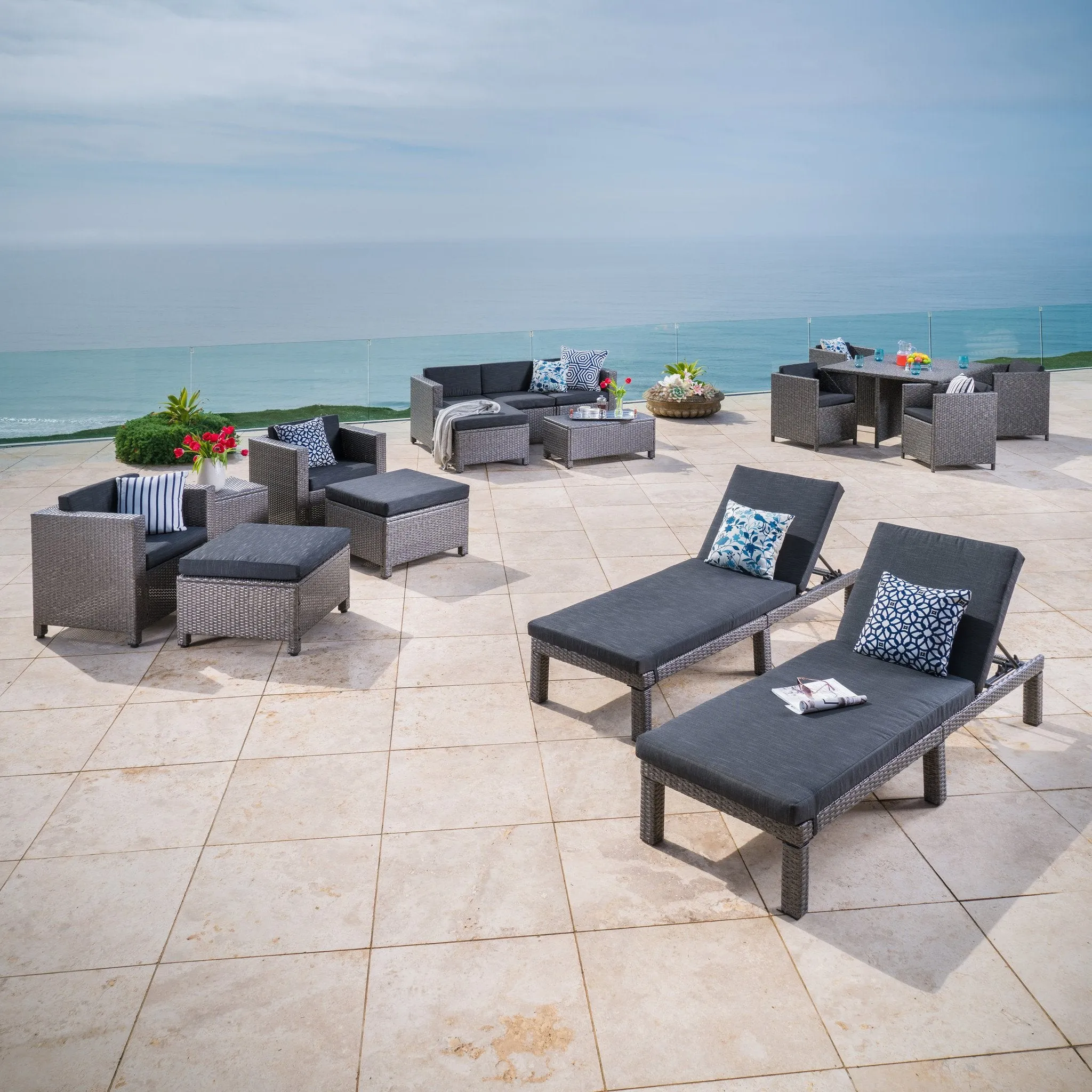 Outdoor 17 PcWicker Patio Set w/Water Resistant Cushion - NH593003 cushion cover, soft furnishing