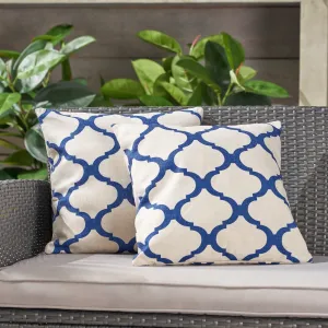 Outdoor 18-inch Water Resistant Square Pillows, Blue on Beige - NH015503 patio chairs, outdoor seating