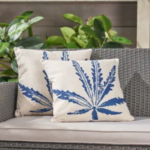 Outdoor 18-inch Water Resistant Square Pillows, Blue on Beige - NH205503 patio chairs, outdoor seating