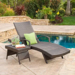 Outdoor 2-piece Brown Wicker Armed Chaise Lounge w/ Table - NH677692 patio chairs, outdoor seating