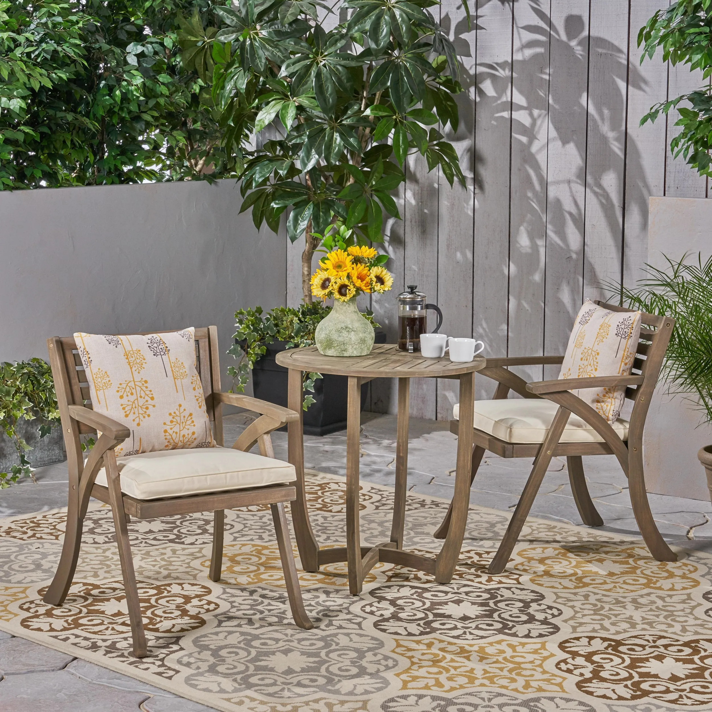 Outdoor 2-Seater Acacia Wood Bistro Set - NH767503 patio chairs, outdoor seating
