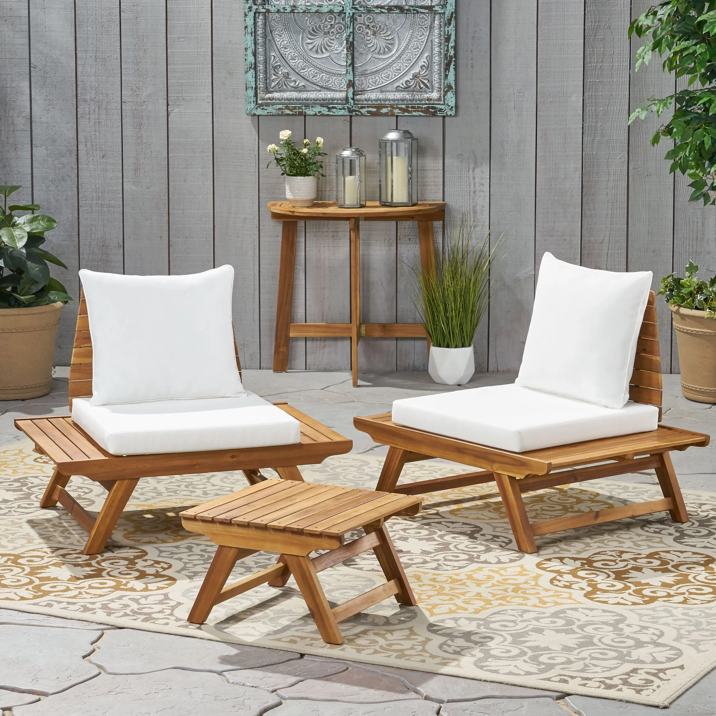 Outdoor 2 Seater Acacia Wood Club Chairs and Side Table Set - NH566903 patio chairs, outdoor seating