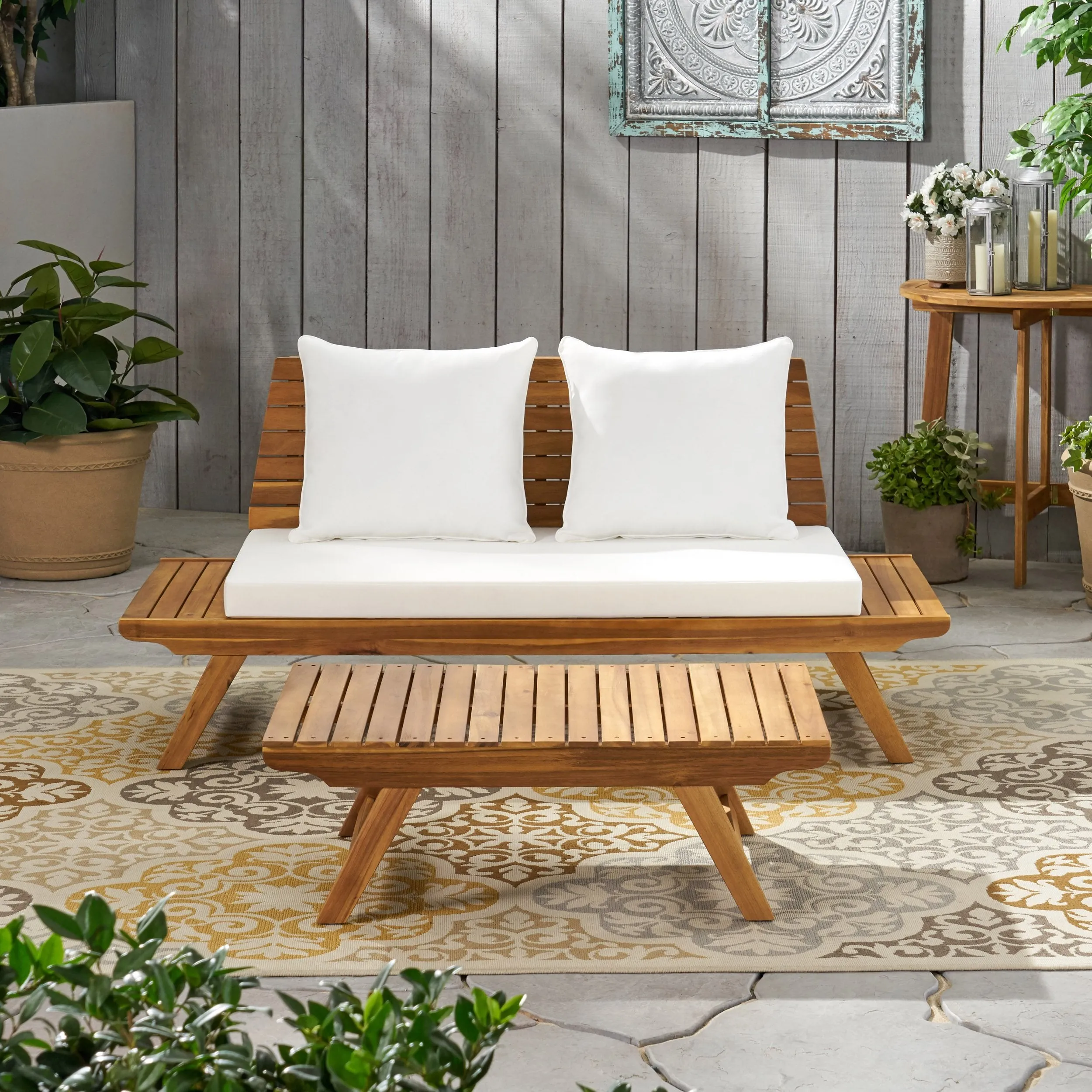Outdoor 2 Seater Acacia Wood Loveseat and Coffee Table Set - NH466903 clothes rack, garment rack