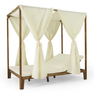 Outdoor 2 Seater Adjustable Acacia Wood Daybed with Curtains - NH265413 patio chairs, outdoor seating