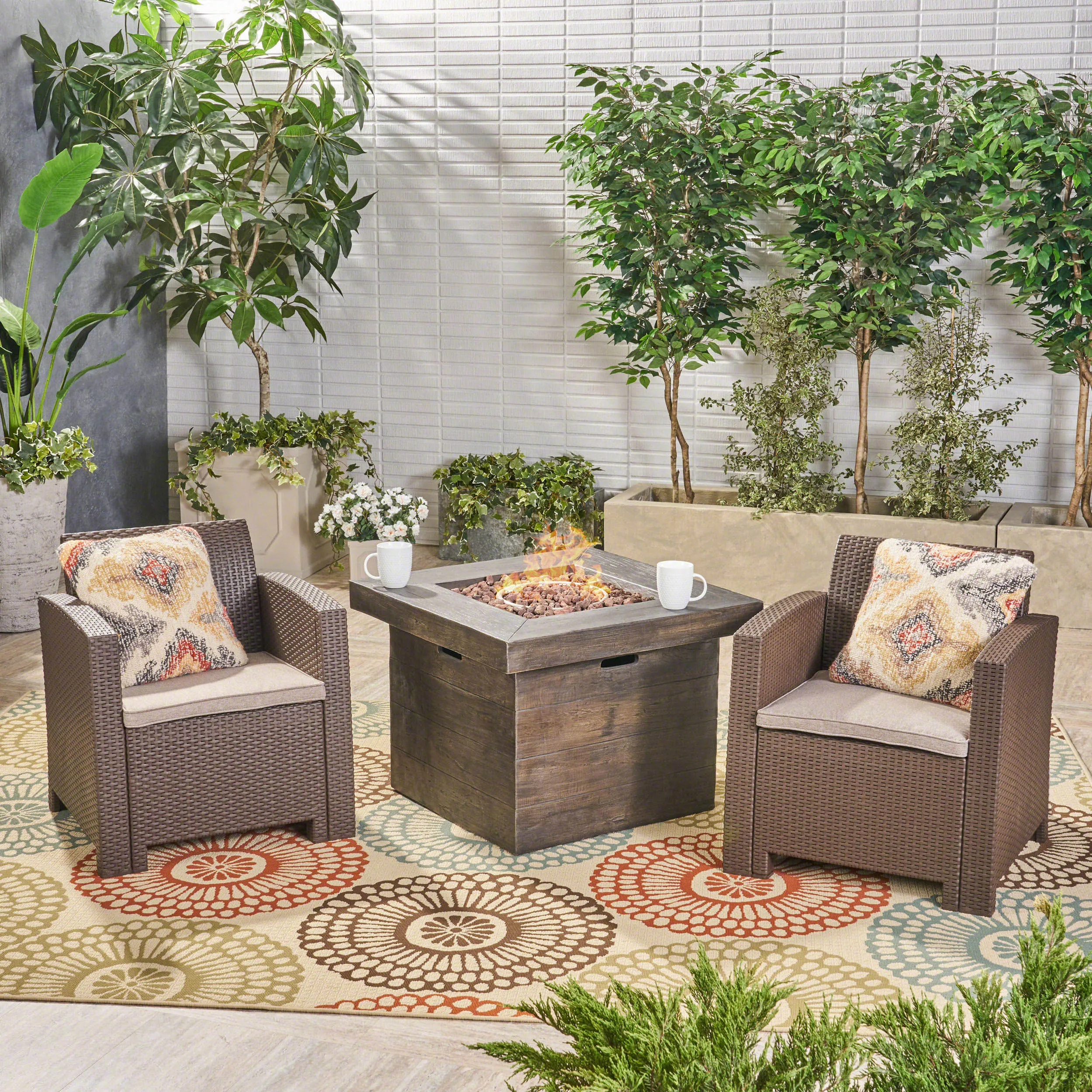 Outdoor 2-Seater Wicker Print Club Chair Chat Set with Fire Pit - NH413603 clothes rack, garment rack