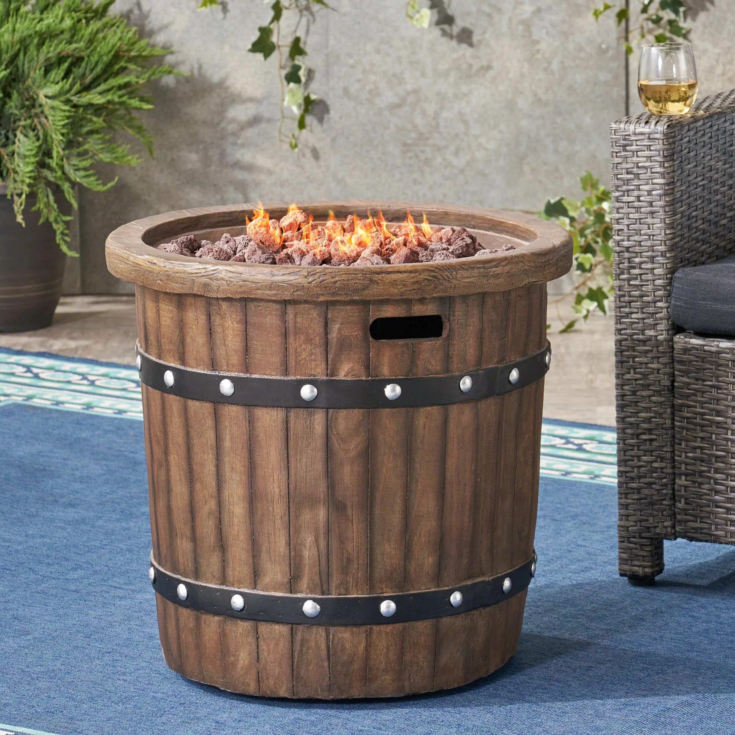 Outdoor 25-inch Light-Weight Concrete Round Fire Pit 40K BTU, Dark Brown - NH584403 floor chair, tatami chair