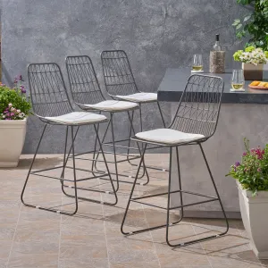 Outdoor 26" Seats Iron Counter Stools with Cushions (Set of 4) - NH806703 patio chairs, outdoor seating