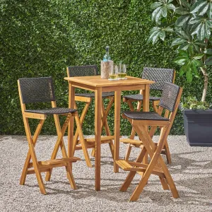 Outdoor 26" Square 5 Piece Wood and Wicker Bar Height Set - NH053903 patio chairs, outdoor seating