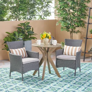 Outdoor 3 Piece Acacia Wood and Wicker Bistro Set - NH830503 patio chairs, outdoor seating