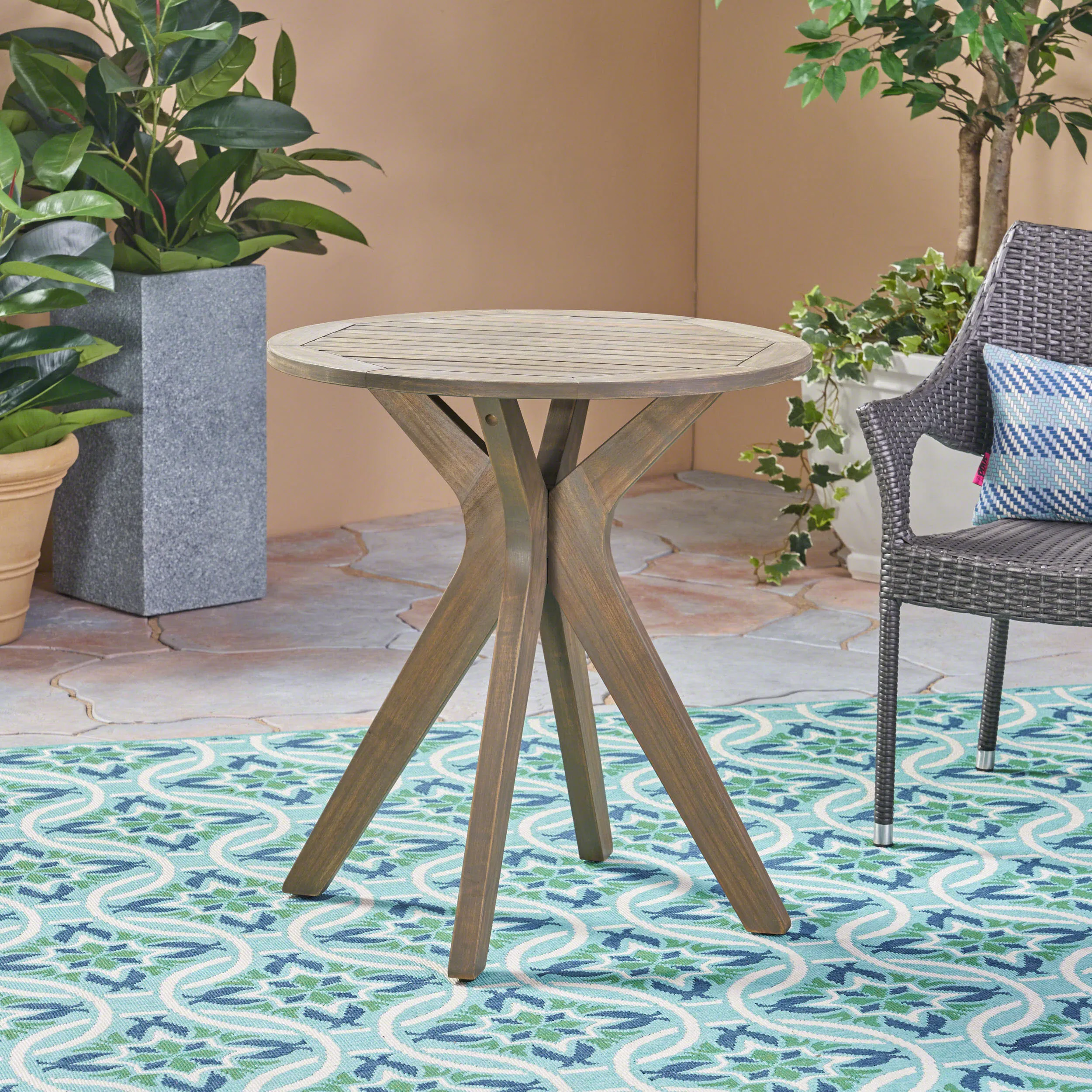 Outdoor 3 Piece Acacia Wood and Wicker Bistro Set - NH930503