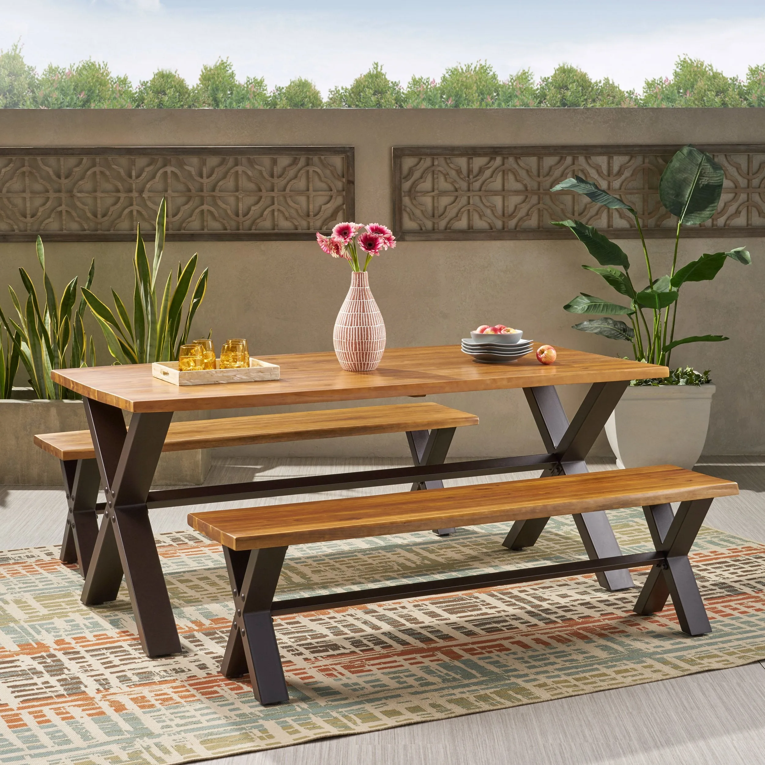 Outdoor 3-piece Acacia Wood Dining Set - NH431692 patio chairs, outdoor seating