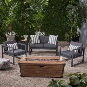 Outdoor 3 Piece Aluminum Chat Set with Cushions and Fire Pit - NH118703 clothes rack, garment rack