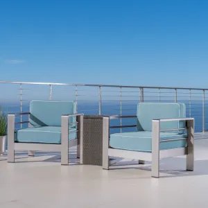 Outdoor 3 Piece Aluminum Framed Chat Set with Wicker C-Shaped Side Table - NH732303 patio chairs, outdoor seating