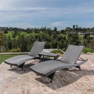 Outdoor 3 Piece Grey Wicker Chaise Lounge Set with Table - NH243003 patio chairs, outdoor seating
