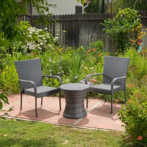 Outdoor 3 Piece Grey Wicker Stacking Chair Chat Set - NH669003 clothes rack, garment rack