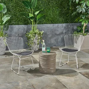 Outdoor 3 Piece Iron and Light Weight Concrete Chat Set, Black and Light Gray - NH221503 patio chairs, outdoor seating