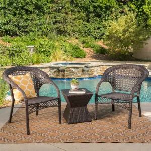 Outdoor 3 Piece Multi-Brown Wicker Chat Set with Stacking Chairs - NH574103 patio chairs, outdoor seating