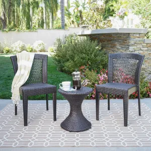 Outdoor 3 Piece Multi-Brown Wicker Chat Set with Stacking Chairs - NH584103 clothes rack, garment rack