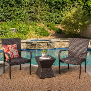 Outdoor 3 Piece Multi-Brown Wicker Chat Set with Stacking Chairs - NH674103 clothes rack, garment rack