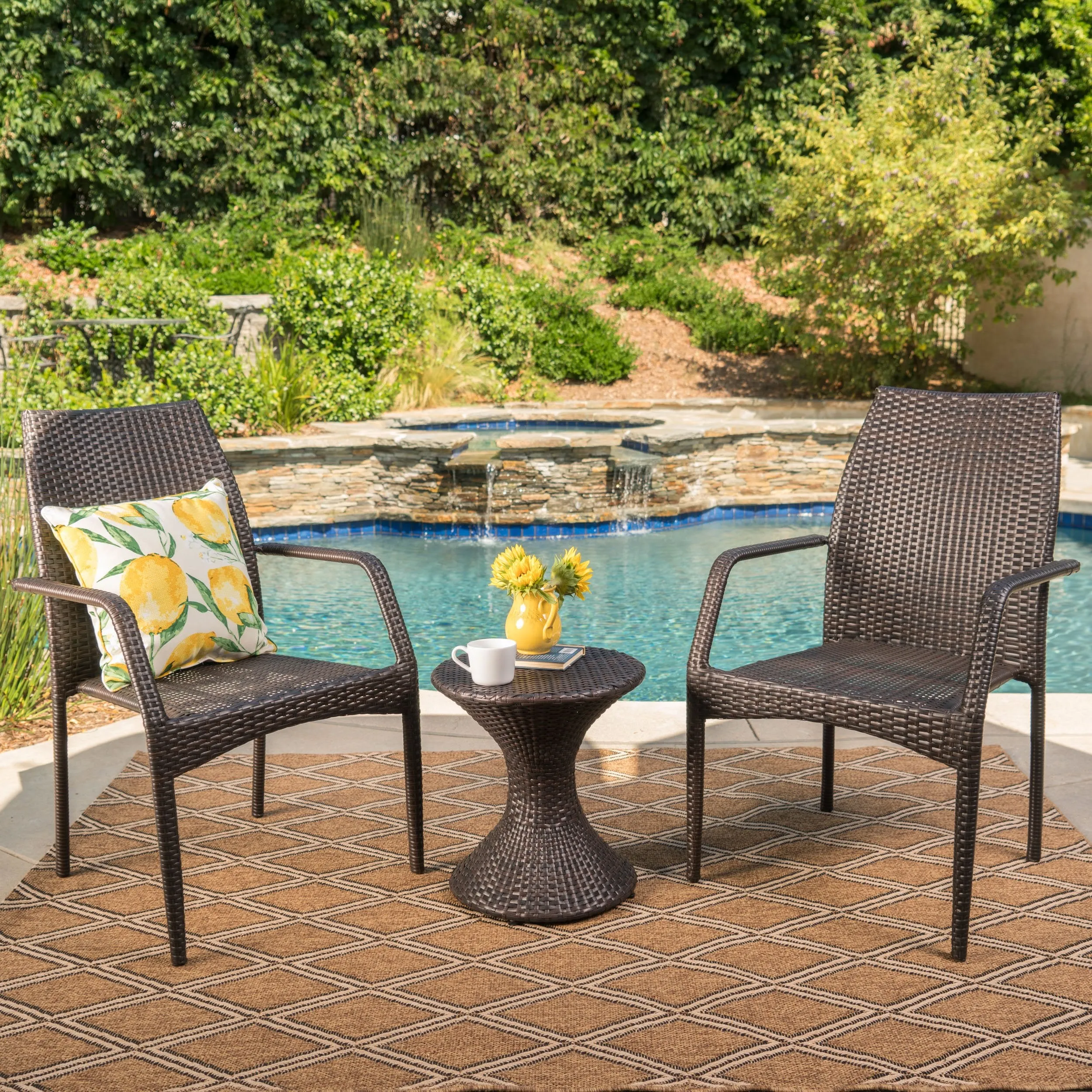 Outdoor 3 Piece Multi-Brown Wicker Chat Set with Stacking Chairs - NH684103 clothes rack, garment rack