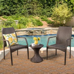 Outdoor 3 Piece Multi-Brown Wicker Chat Set with Stacking Chairs - NH684103 clothes rack, garment rack
