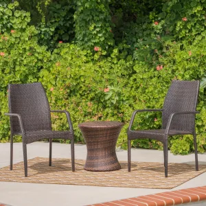 Outdoor 3 Piece Multi-brown Wicker Stacking Chair Chat Set - NH659003 patio chairs, outdoor seating