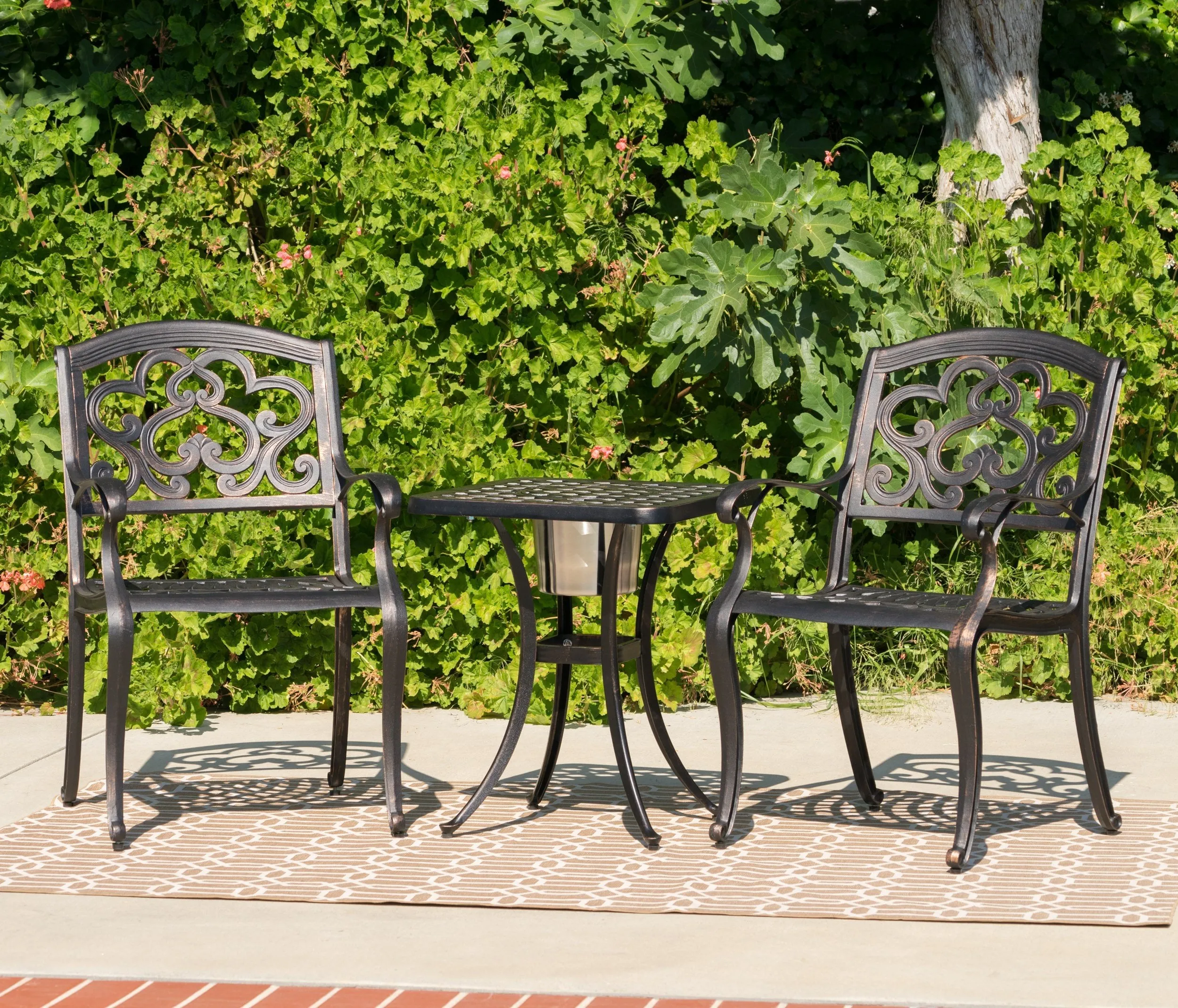 Outdoor 3 Piece Patina Copper Finish Cast Aluminum Bistro Set - NH776003 patio chairs, outdoor seating