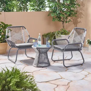 Outdoor 3 Piece Rope and Steel Chat Set, Gray Finish and White - NH932503 clothes rack, garment rack