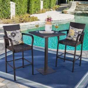 Outdoor 3 Piece Square Multi-brown Wicker Bar Set - NH744203 patio chairs, outdoor seating