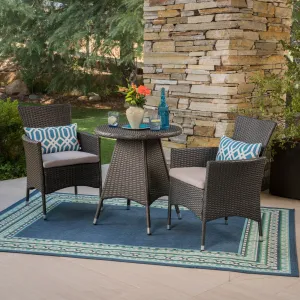 Outdoor 3 Piece Wicker Bistro Set, Grey with Silver Cushions - NH027403 patio chairs, outdoor seating