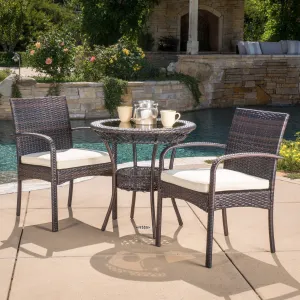 Outdoor 3-piece Wicker Bistro Set with Cushions - NH268592 patio chairs, outdoor seating