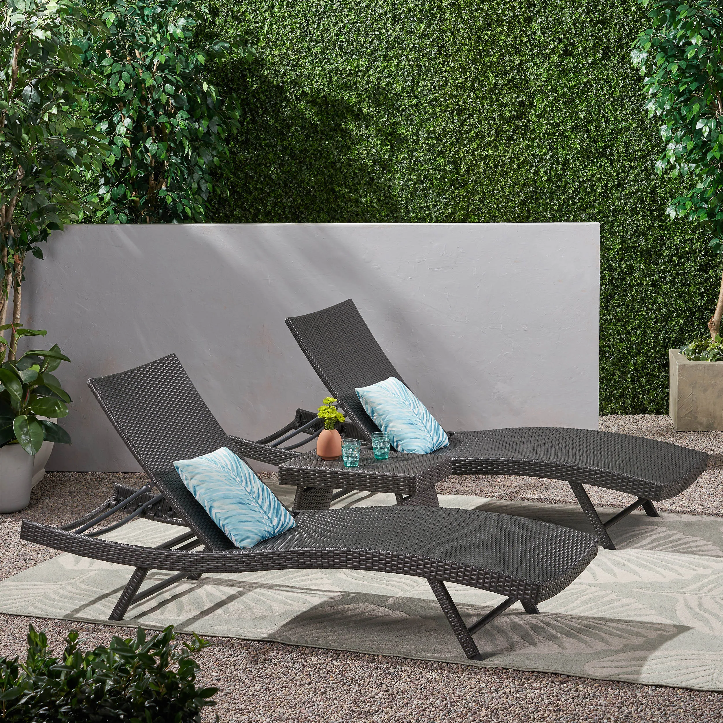 Outdoor 3 Piece Wicker Chaise Lounge Set - NH706403 patio chairs, outdoor seating