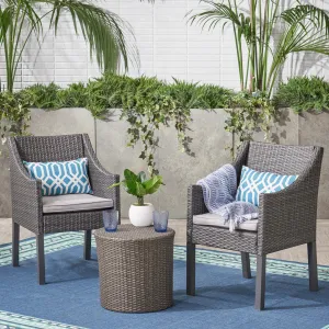 Outdoor 3 Piece Wicker Chat Set, Grey with Silver Cushions - NH847403 clothes rack, garment rack