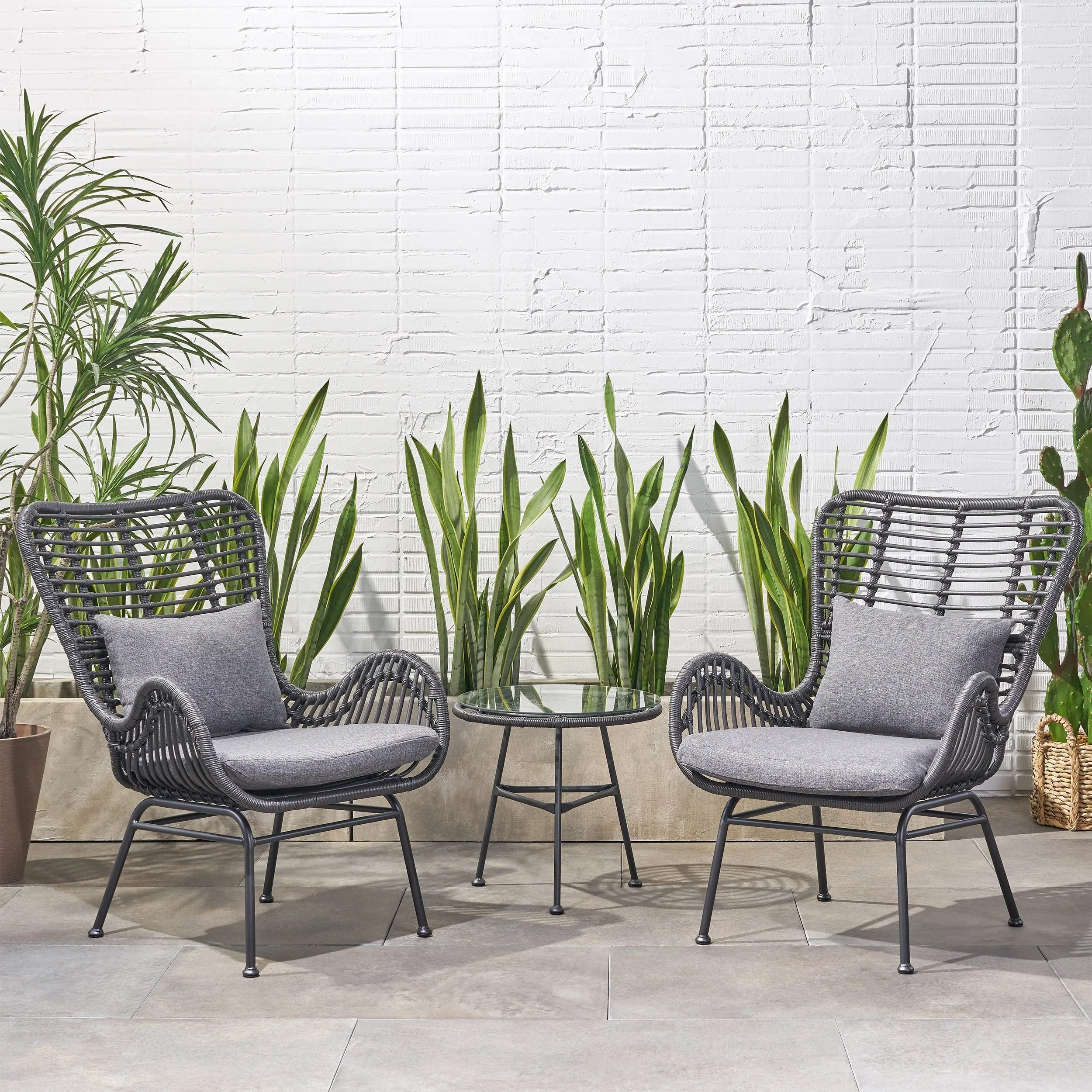 Outdoor 3 Piece Wicker Chat Set with Cushions - NH980013 clothes rack, garment rack