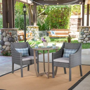Outdoor 3 Piece Wood and Wicker Bistro Set, Gray and Gray - NH071503 patio chairs, outdoor seating