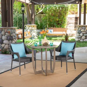Outdoor 3 Piece Wood and Wicker Bistro Set, Gray and Gray - NH661503 patio chairs, outdoor seating