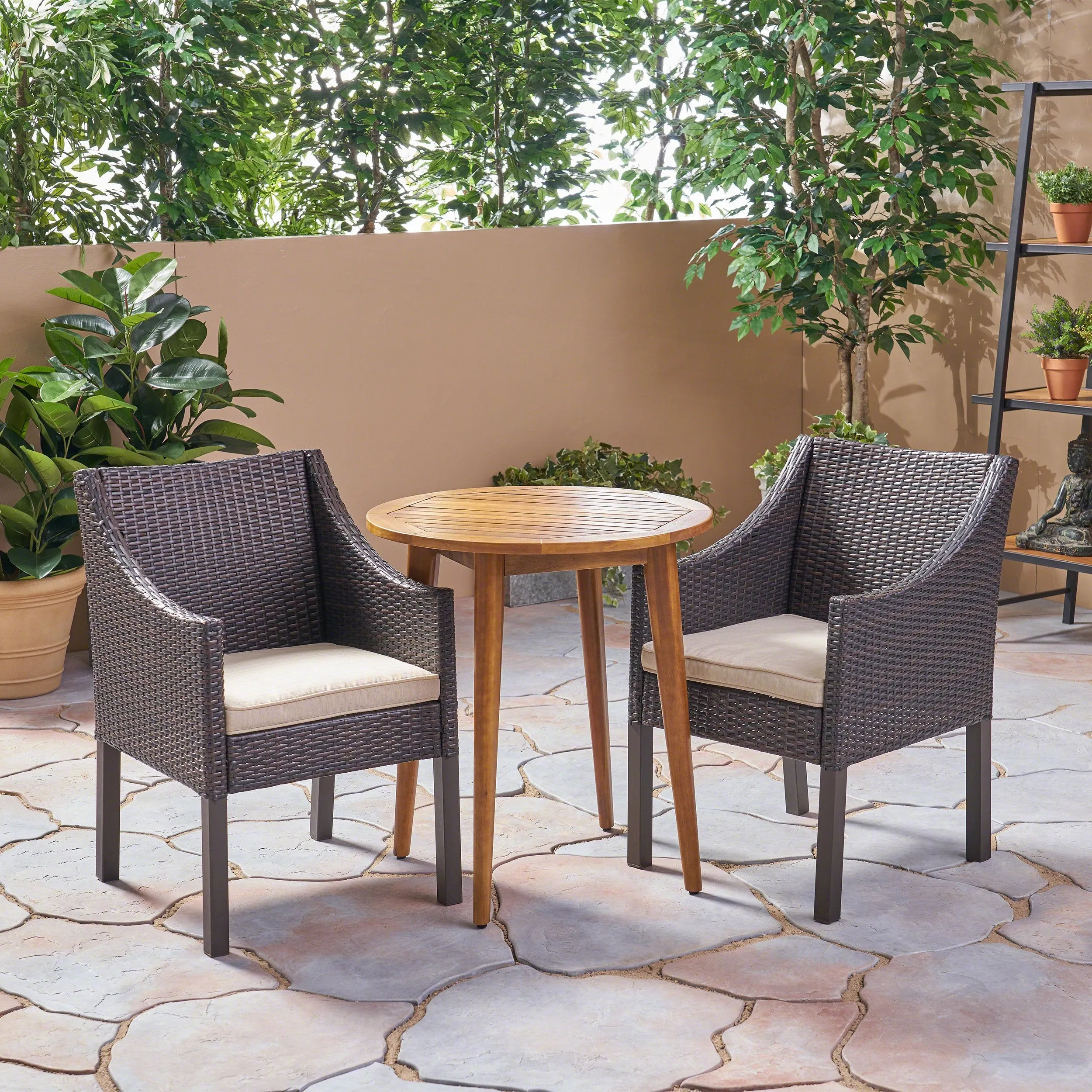 Outdoor 3 Piece Wood  and Wicker Bistro Set - NH082503 patio chairs, outdoor seating