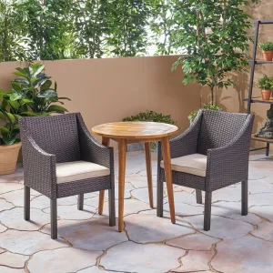 Outdoor 3 Piece Wood  and Wicker Bistro Set - NH082503 patio chairs, outdoor seating