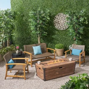 Outdoor 3 Piece Wood and Wicker Chat Set with Fire Pit - NH518703 patio chairs, outdoor seating