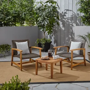 Outdoor 3 Piece Wood and Wicker Club Chairs and Side Table Set - NH541803 clothes rack, garment rack