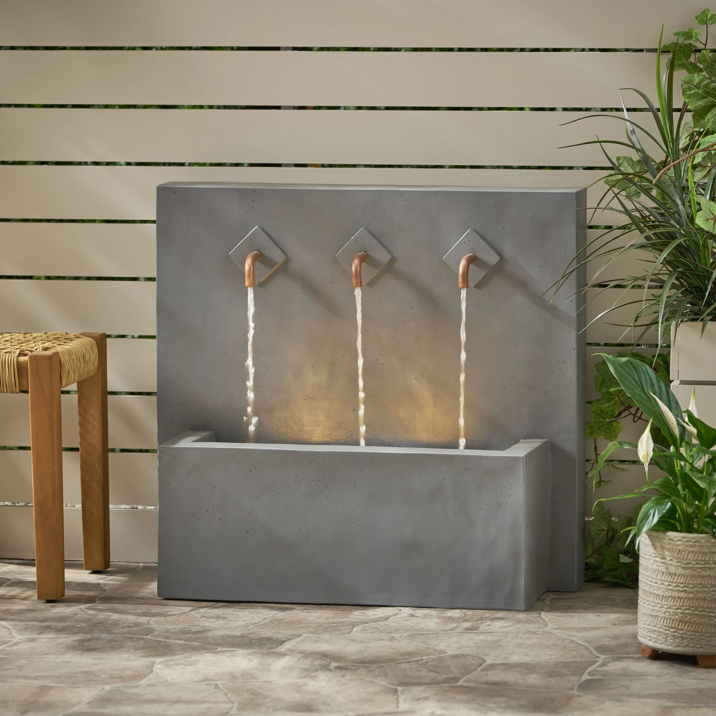 Outdoor 3 Spout Fountain, Light Gray - NH747413