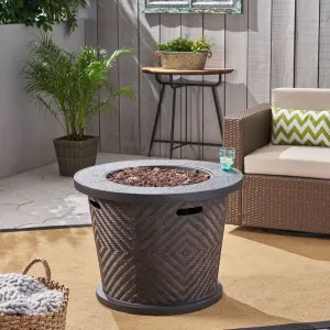 Outdoor 32" Circular Light Weight Concrete Fire Pit - 40,000 BTU, Brown - NH477703 floor chair, tatami chair