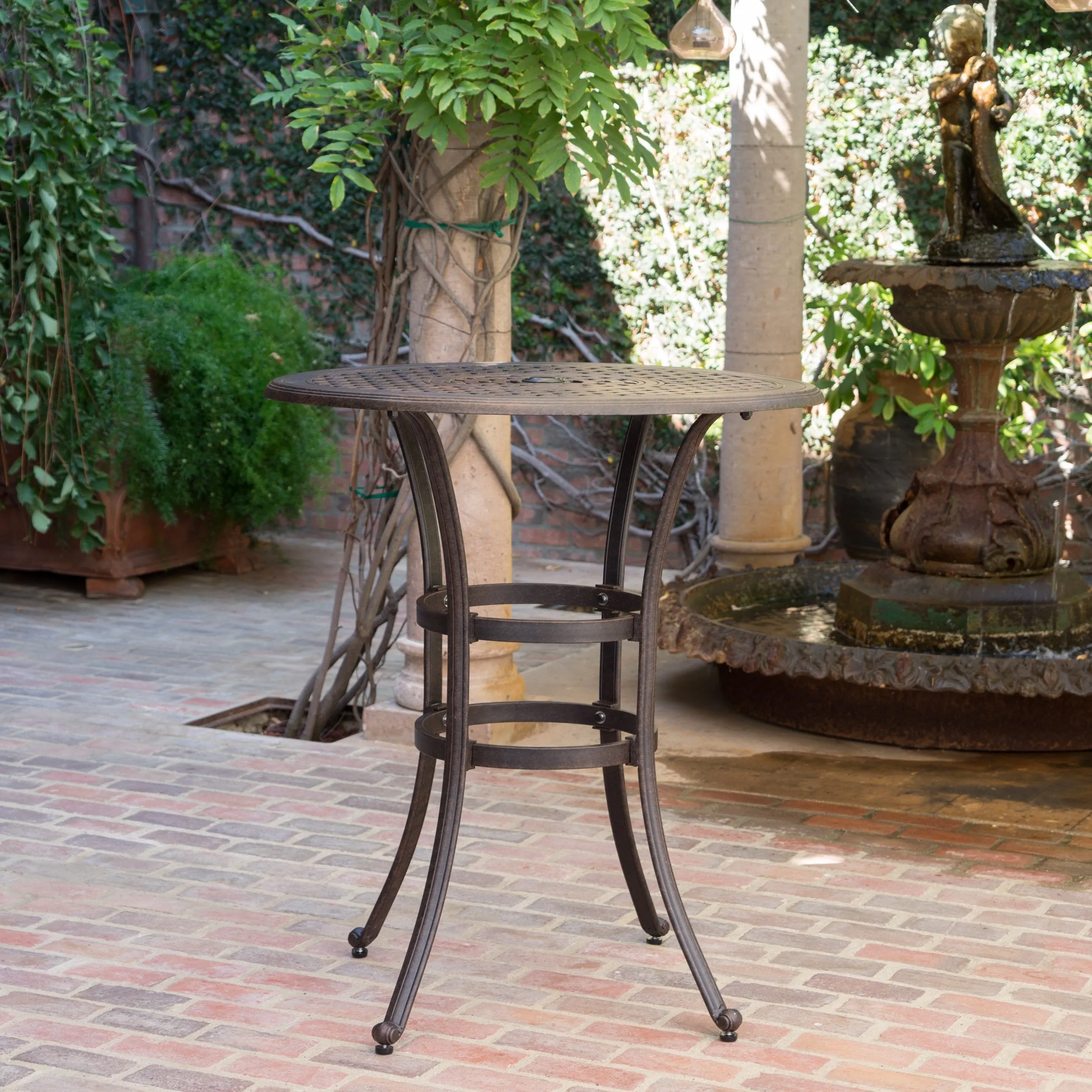 Outdoor 37 Inch Bronze Cast Aluminum Round Bar Table - NH242203 patio chairs, outdoor seating