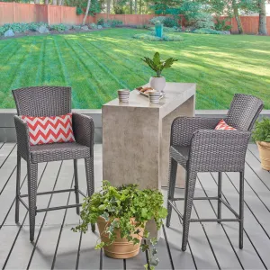 Outdoor 38-Inch Gray Wicker Barstool (set of 2) - NH874403 patio chairs, outdoor seating