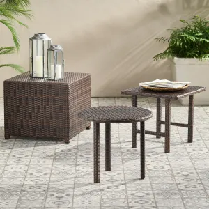 Outdoor 3pc Brown Wicker Side Table Set - NH429482 patio chairs, outdoor seating